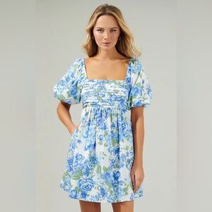 Women's Dress - Mable Square Low Cut Back Mini Flower Babydoll Style Size Small